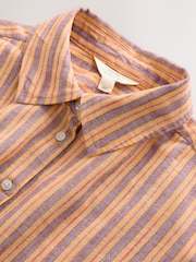 Orange/Burgundy Red Stripe Tie-Front Short Sleeve Shirt - Image 8 of 9