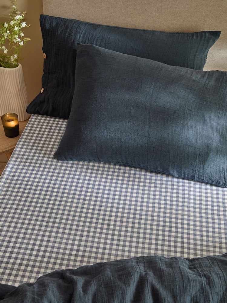 Yard Navy Barton Check Fitted Sheet - Image 1 of 2 Yard Navy Barton Check Fitted Sheet - Image 1 of 2