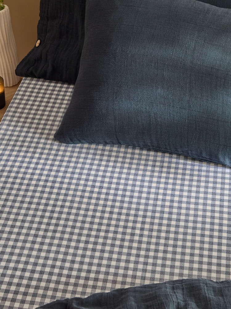 Yard Navy Barton Check Fitted Sheet - Image 2 of 2 Yard Navy Barton Check Fitted Sheet - Image 2 of 2