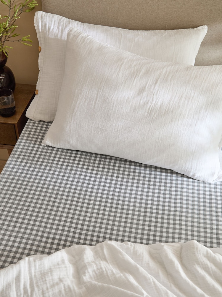 Yard Grey Barton Check Fitted Sheet - Image 1 of 2 Yard Grey Barton Check Fitted Sheet - Image 1 of 2