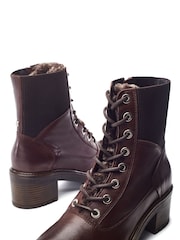 Marrón - Moda in Pelle Omura Fur Lined Lace Up Hiker Boots - Imagen 3 de 4