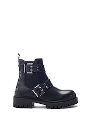 Moda in Pelle Black Sh Ilroy Double Buckle Biker Boots - Image 1 of 4
