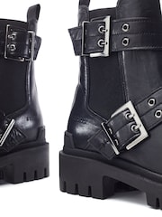 Moda in Pelle Black Sh Ilroy Double Buckle Biker Boots - Image 4 of 4