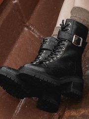 Moda in Pelle Black Omana Buckle Detail Lace-Up Block Heel Boots - Image 5 of 5