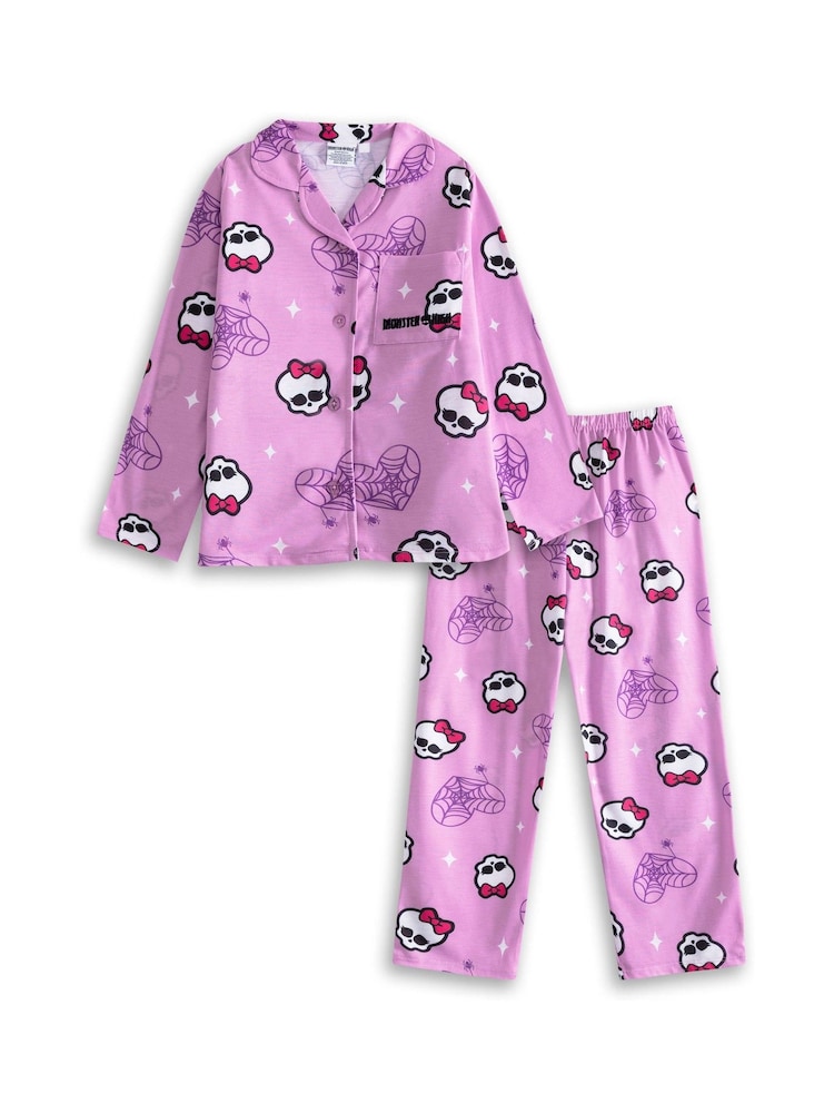 Vanilla Underground Pink Monster High Button-Up Long Sleeve Leg Pyjamas Set - Image 1 of 6 Vanilla Underground Pink Monster High Button-Up Long Sleeve Leg Pyjamas Set - Image 1 of 6