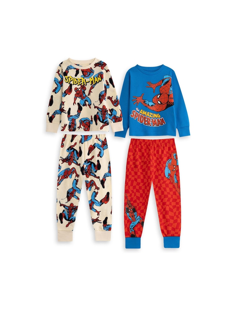 Vanilla Underground Blue Marvel Spiderman Cotton Long Sleeve Leg Pyjamas Set Multi Pack of 2 - Image 1 of 5