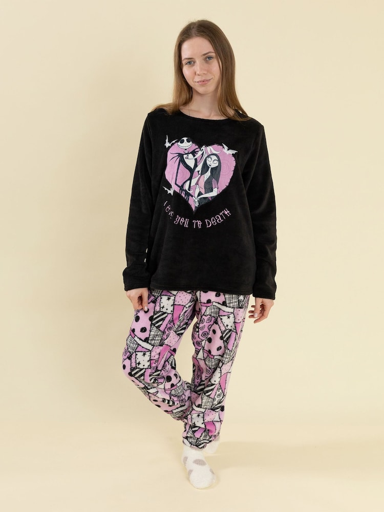 Vanilla Underground Pink The Nightmare Before Christmas Fleece Long Sleeve Leg Pyjamas Set - Image 2 of 5
