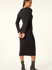 Roman Black Petite Knitted Pearl Detail Midi Dress - Image 3 of 5