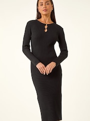 Roman Black Petite Knitted Pearl Detail Midi Dress - Image 4 of 5