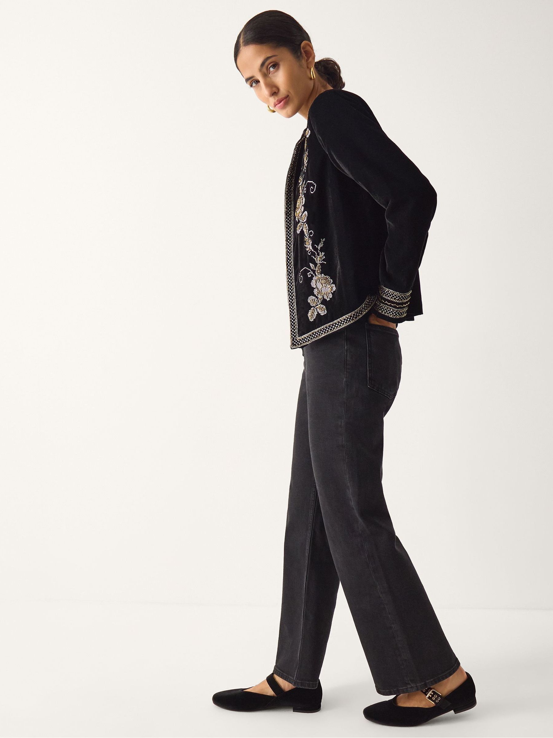 Buy Monsoon Black Heather Floral Embellished Velvet Jacket from