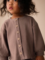 Brown Long Sleeve Ribbed Raglan Cardigan (3mths-7yrs) - Image 4 of 12