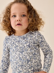 Ecru Blue Ditsy Floral Ribbed Long Sleeve Top (3mths-7yrs) - Image 1 of 8