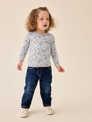 Ecru Blue Ditsy Floral Ribbed Long Sleeve Top (3mths-7yrs) - Image 2 of 8