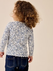 Ecru Blue Ditsy Floral Ribbed Long Sleeve Top (3mths-7yrs) - Image 3 of 8