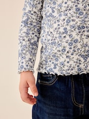 Ecru Blue Ditsy Floral Ribbed Long Sleeve Top (3mths-7yrs) - Image 4 of 8