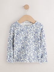 Ecru Blue Ditsy Floral Ribbed Long Sleeve Top (3mths-7yrs) - Image 5 of 8