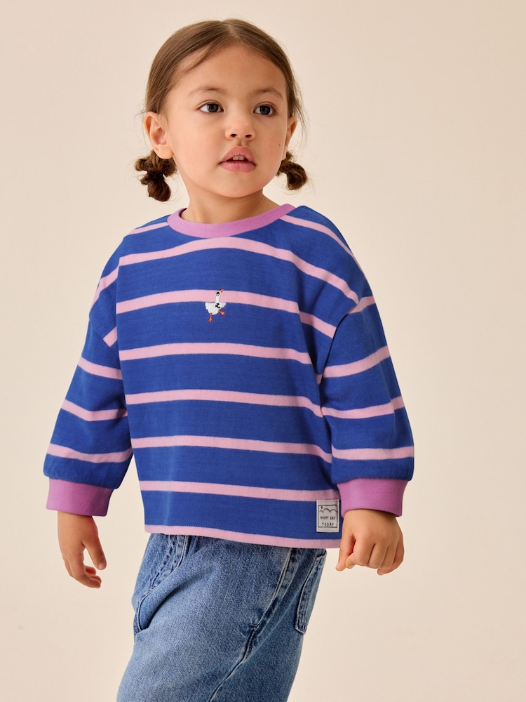 Blue Pink Stripe Long Sleeve Cuffed Top (3mths-7yrs) - Image 1 of 3