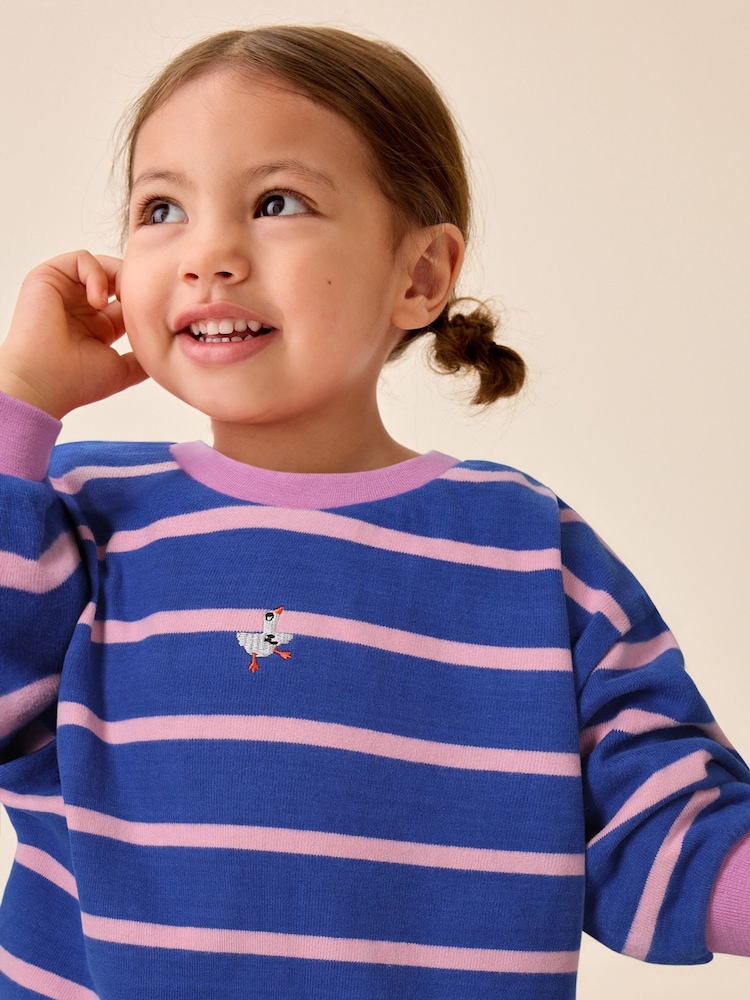 Blue Pink Stripe Long Sleeve Cuffed Top (3mths-7yrs) - Image 2 of 3