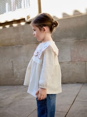 Flores bordadas color crema - Blusa de manga larga con cuello (3meses a7año) - Imagen 2 de 3