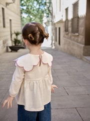 Flores bordadas color crema - Blusa de manga larga con cuello (3meses a7año) - Imagen 3 de 3