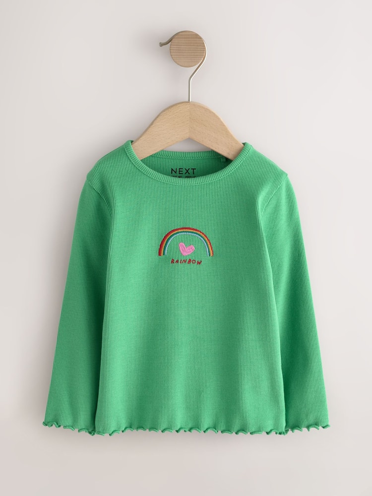 Green Rainbow Ribbed Long Sleeve Top (3mths-7yrs) - Image 1 of 4