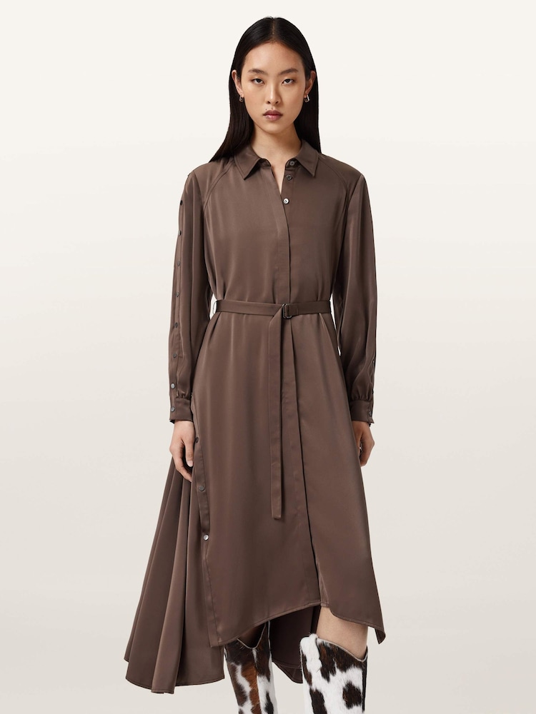 AllSaints Brown Lexi Dress - Image 1 of 8 AllSaints Brown Lexi Dress - Image 1 of 8
