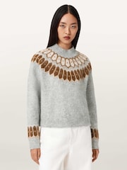 AllSaints Grey Clyde Funnel Neck Jumper - Image 1 of 6