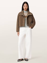 AllSaints Grey Clyde Funnel Neck Jumper - Image 3 of 6