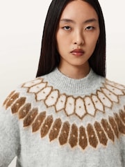 AllSaints Grey Clyde Funnel Neck Jumper - Image 5 of 6