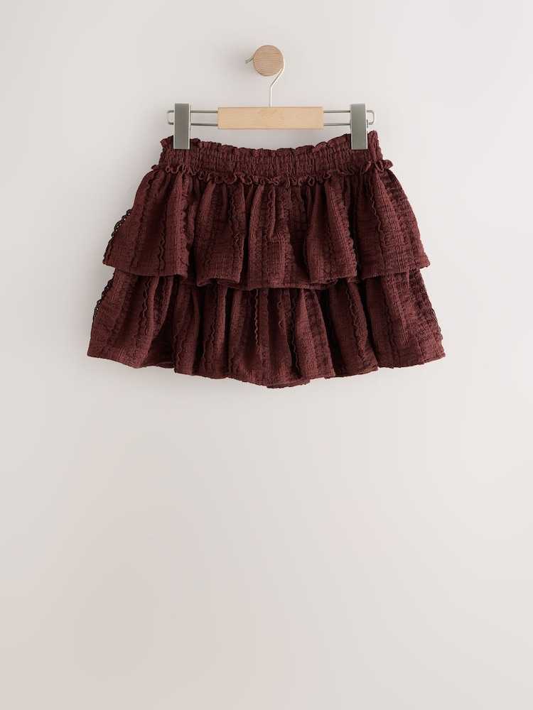 Chocolate Brown Crinkle Tiered Skirt (3-16yrs) - Image 2 of 4