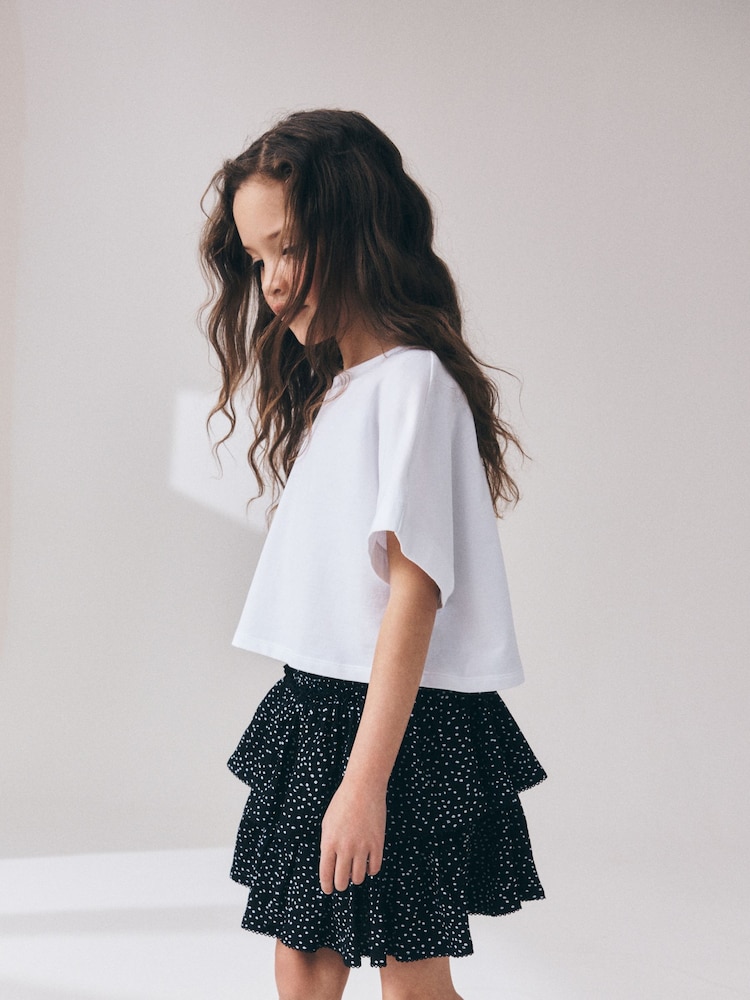 Mancha negra/blanca - Falda de tejido arrugado escalonada (3-16años) - Imagen 1 de 9