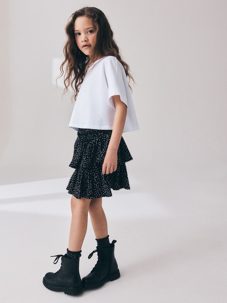 Mancha negra/blanca - Falda de tejido arrugado escalonada (3-16años) - Imagen 2 de 9