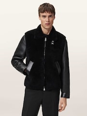 AllSaints Black Conyer Shearling Jacket - Image 1 of 6