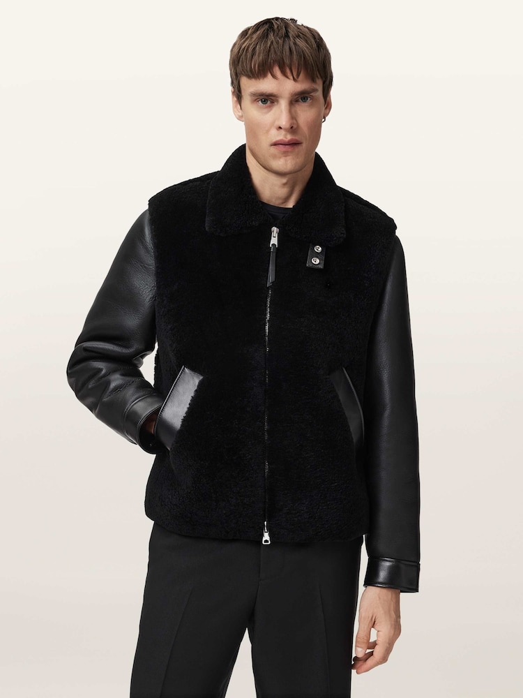 AllSaints Black Conyer Shearling Jacket - Image 1 of 6 AllSaints Black Conyer Shearling Jacket - Image 1 of 6