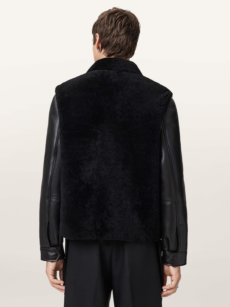AllSaints Black Conyer Shearling Jacket - Image 2 of 6 AllSaints Black Conyer Shearling Jacket - Image 2 of 6