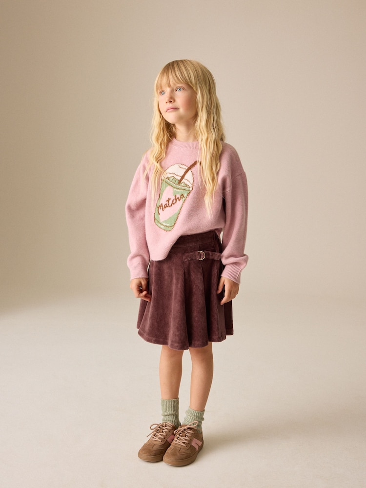 Chocolate Brown Pleated Jersey Cord Skirt (3-16yrs) - Image 1 of 8 Chocolate Brown Pleated Jersey Cord Skirt (3-16yrs) - Image 1 of 8