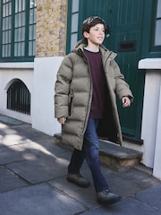 Khaki Green Waterproof Padded Long Line Coat (3-16yrs) - Image 1 of 12
