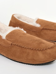 Threadbare Brown Faux Suede Faux Fur Lined Moccasin Slippers - Image 3 of 5