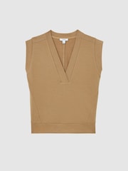 Reiss Tan Neutral Willa Cotton-Blend Sleeveless V-Neck Sweat Top - Image 2 of 6