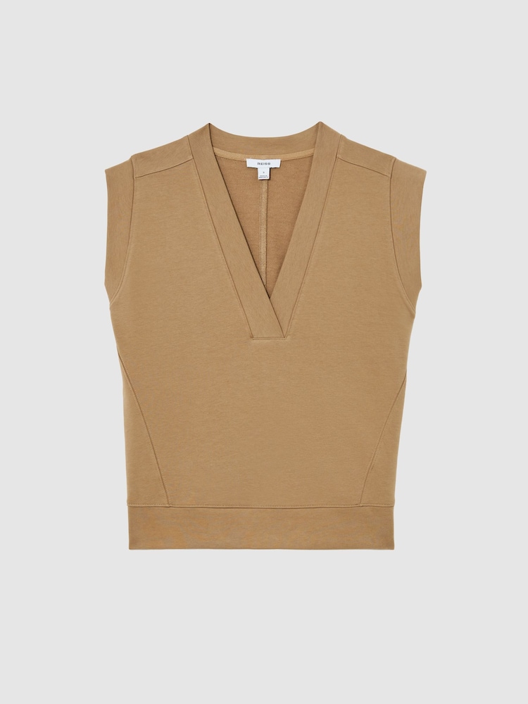 Reiss Tan Neutral Willa Cotton-Blend Sleeveless V-Neck Sweat Top - Image 2 of 6