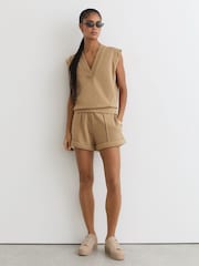 Reiss Tan Neutral Willa Cotton-Blend Sleeveless V-Neck Sweat Top - Image 3 of 6