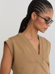 Reiss Tan Neutral Willa Cotton-Blend Sleeveless V-Neck Sweat Top - Image 4 of 6