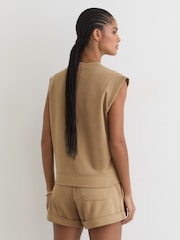 Reiss Tan Neutral Willa Cotton-Blend Sleeveless V-Neck Sweat Top - Image 5 of 6