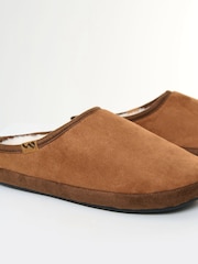 Threadbare Brown Faux Suede Faux Fur Lined Mule Slippers - Image 3 of 6