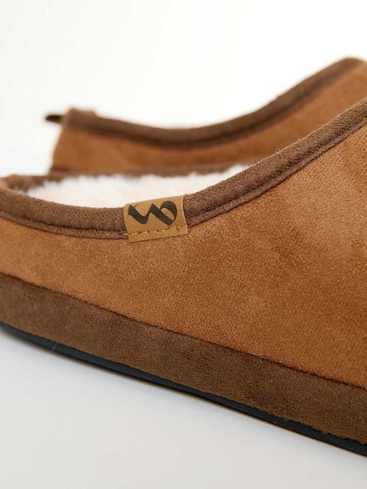 Threadbare Brown Faux Suede Faux Fur Lined Mule Slippers - Image 6 of 6