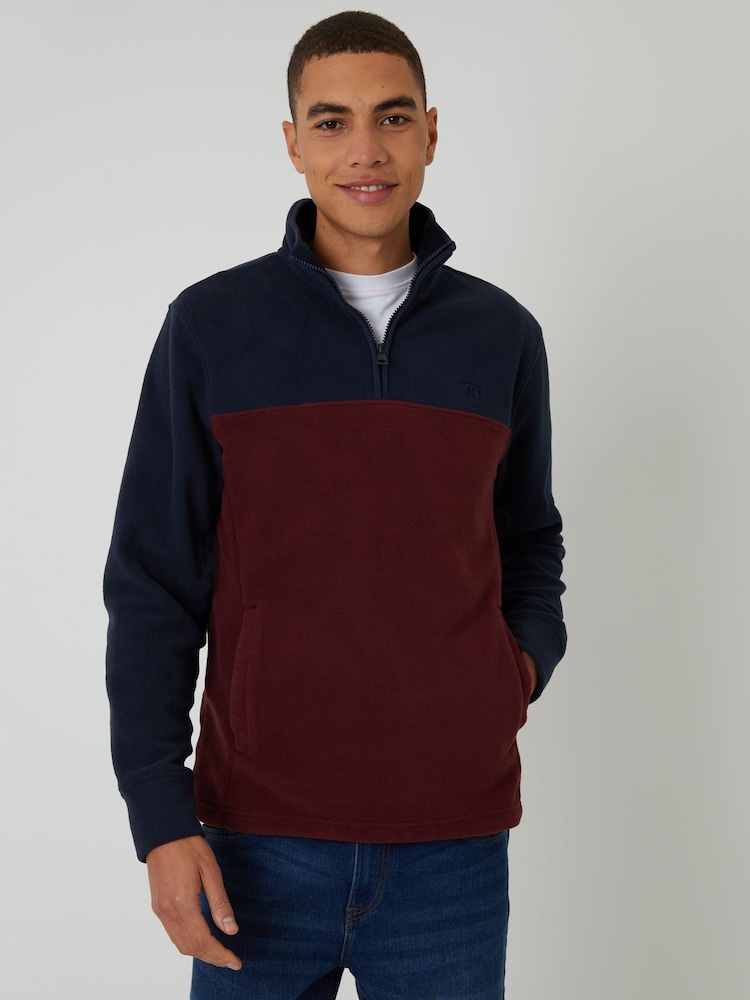 Threadbare Blue Colourblock Quarter Zip Fleece - Image 1 of 4 Threadbare Blue Colourblock Quarter Zip Fleece - Image 1 of 4