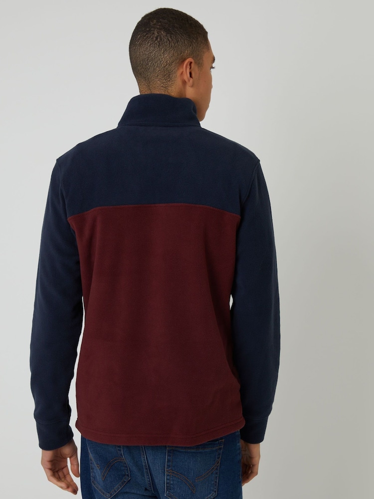 Threadbare Blue Colourblock Quarter Zip Fleece - Image 2 of 4 Threadbare Blue Colourblock Quarter Zip Fleece - Image 2 of 4