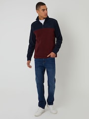 Threadbare Blue Colourblock Quarter Zip Fleece - Image 3 of 4