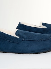 Threadbare Blue Faux Suede Faux Fur Lined Moccasin Slippers - Image 3 of 5