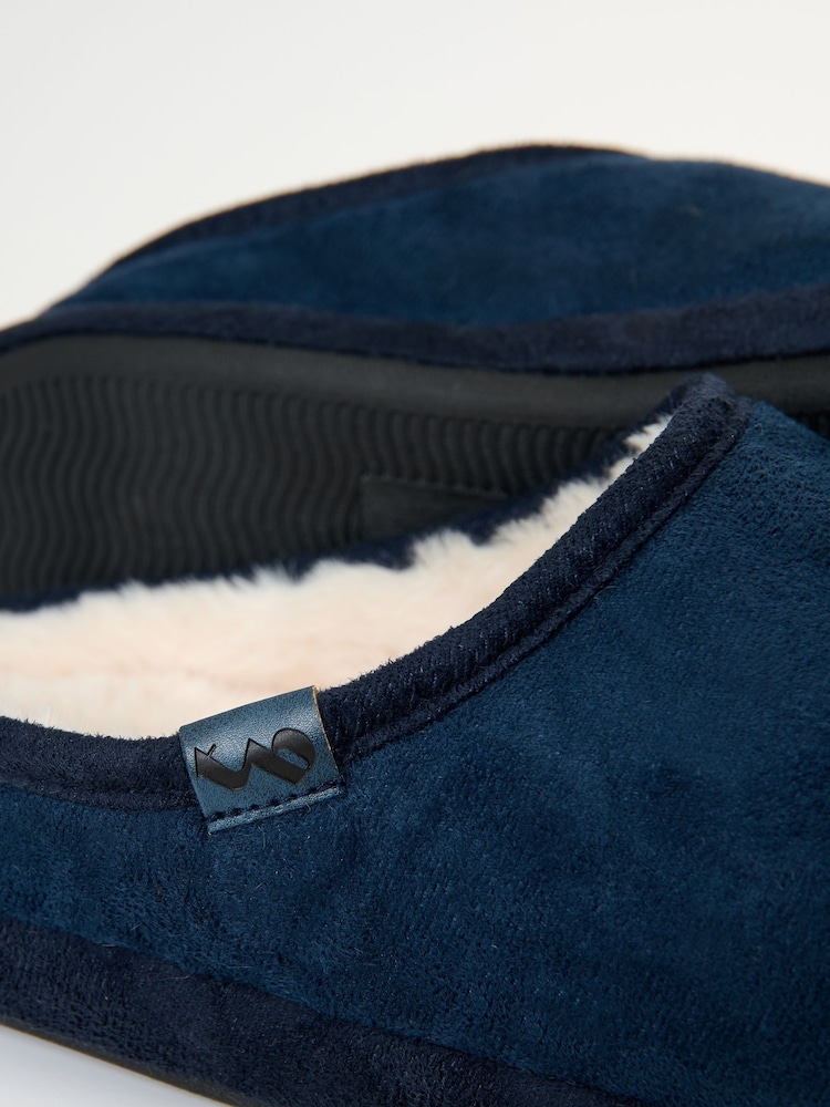 Threadbare Blue Faux Suede Faux Fur Lined Mule Slippers - Image 6 of 6